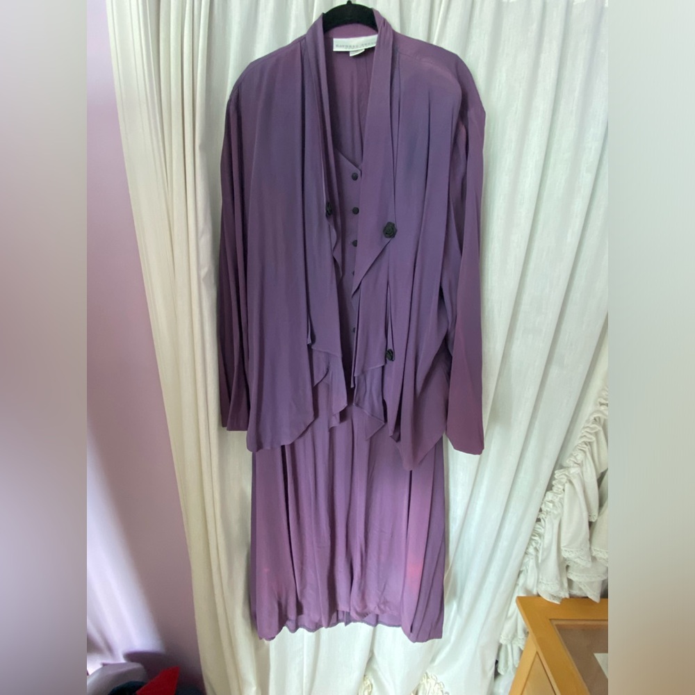 Vintage Purple & Black Rose Set Dress & Jacket Kathryn Deene Size Woman’s 22